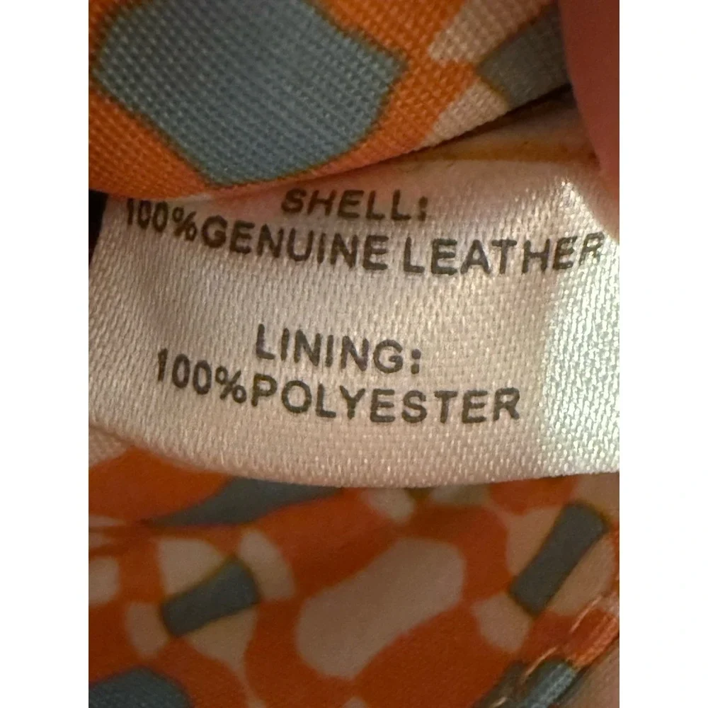 HOBO The Original Orange Leather Wristlet Clutch Bag Geometric Lining Grommet
